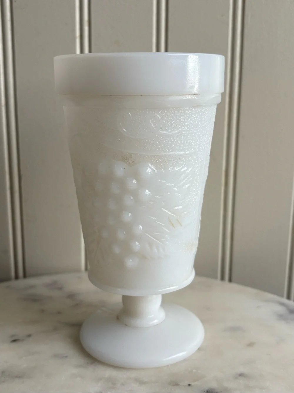 Vintage Anchor Hocking Milk Glass Harvest Grape Flower Vase/Goblet White VTG 50s